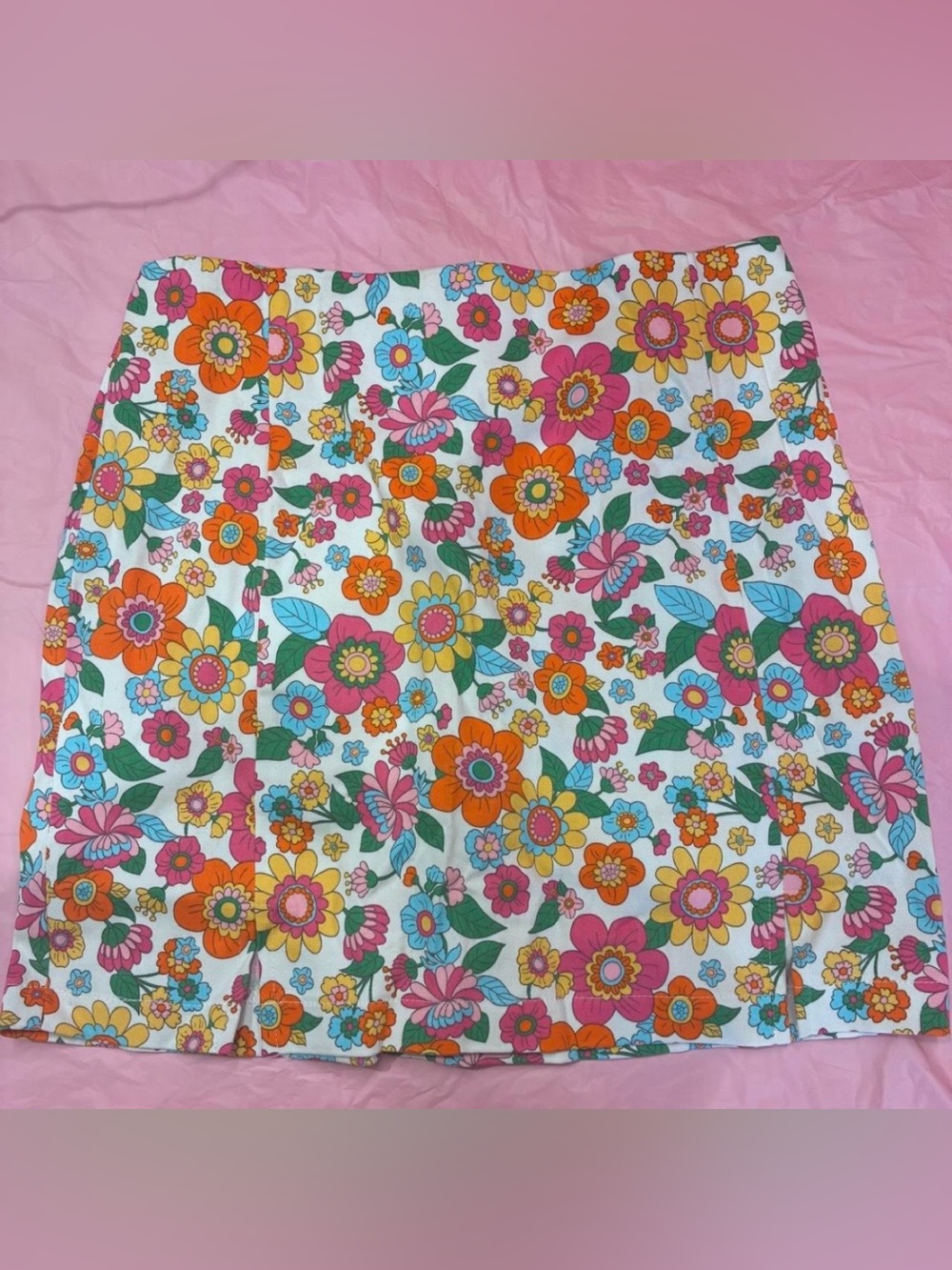 Love On A Hanger Floral Flowers  A-Line Mini Skirt White Retro Cottage NWOT Sz 9